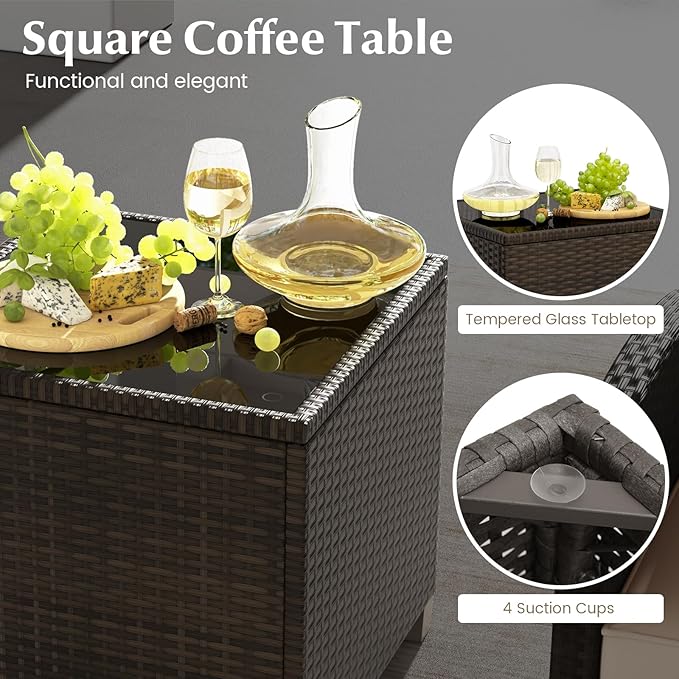 KOTEK 5 Pieces Patio Furniture Set with Ottomans, Wicker Patio Conversation Set with Coffee Table & Cushions, PE Rattan Outdoor Lounge Chairs for Backyard, Porch, Poolside (Mix Brown- Beige)