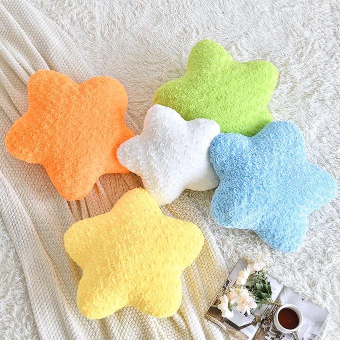 Star Pillow, 19.7" Star Shaped Plush Pillow for Couch Bed Sofa, Cute Decorative Throw Pillows with Soft Faux Fur Room Decor for Bedroom Living Room (Yellow)