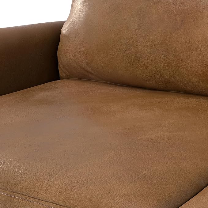 SIMPLIHOME Livingston Sofa - 76 inch Wide Top Grain Genuine Leather Sofa in Caramel Brown, Mid-Century Modern Loveseat for Living Room with Removable Feather-Wrapped Cushions and Solid Wood Frame