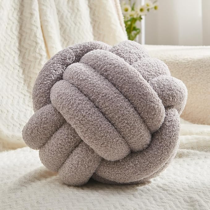 Petrella Knot Pillow Throw Pillows Ball Round Throw Pillows Home Decor Cushion Decorative Aesthetic Light Gray 8inch