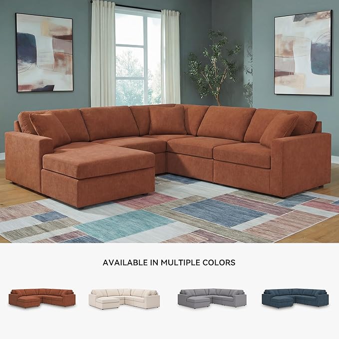 Signature Design by Ashley Casual Modmax Stain Resistant U-Shape Right-Arm Facing 5-Piece Sectional with Chaise and Reversible Cushion, Orange