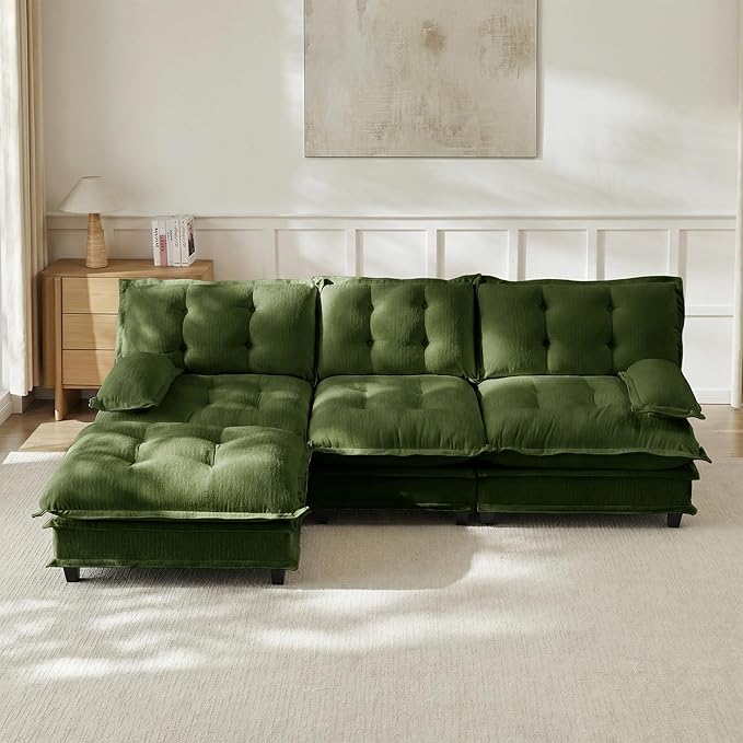 108" Oversized L Shaped Modular Sectional Sofa with Reversible Ottoman, Comfy Chenille Upholstered Cloud Couch 4-Seater Sofa Set for Living Room, Apartment, Office | Free Combination, Tufted