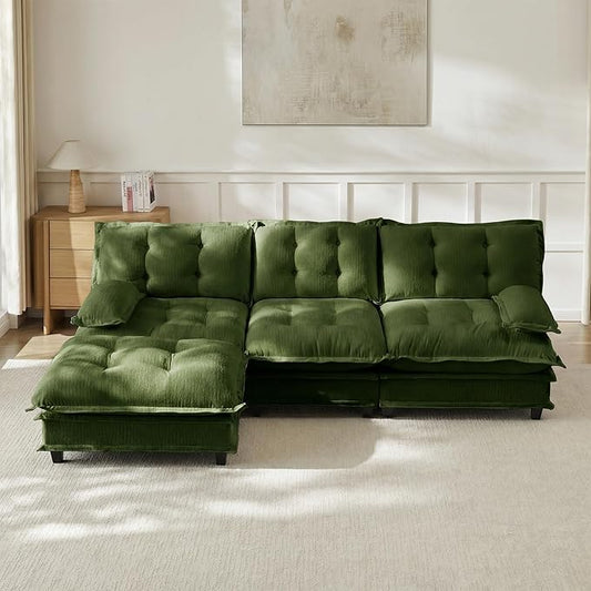 108" Oversized L Shaped Modular Sectional Sofa with Reversible Ottoman, Comfy Chenille Upholstered Cloud Couch 4-Seater Sofa Set for Living Room, Apartment, Office | Free Combination, Tufted