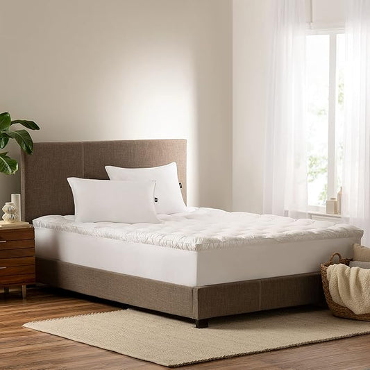 SERTA Down Illusion Soft Hypoallergenic 2 inch Pillowtop Simple Fit Mattress Topper, Full, White