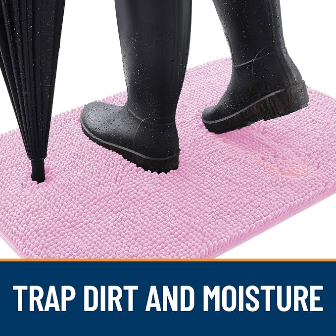 OLANLY Dog Door Mat for Muddy Paws 24x16, Absorbs Moisture and Dirt, Absorbent Non-Slip Washable Doormat, Quick Dry Chenille Mud Mat for Dogs, Entry Indoor Entryway Carpet for Inside Floor, Pink - Image 2