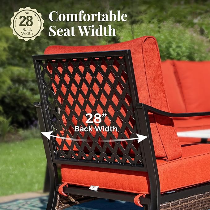 Patio Furniture Set with Coffee Table, Outdoor Conversation Set with 2 x Fixed Chairs, 2 x Rocking Chairs, 1 x 3-Seat Sofa for Lawn Garden Backyard, Red