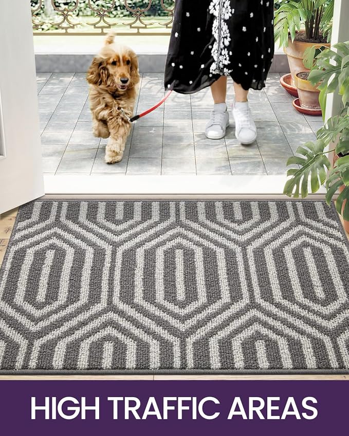 DEXI Front Door Mats for Entryway, 3x5 Non Slip Washable Low-Profile Entry Doormat, Absorbent Resist Dirt Inside Floor Entrance Mat, Patio, Grey - Image 7