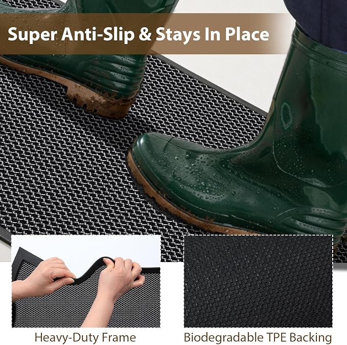 Front Door Mat Outside Entrance 32"x48" Grey,Heavy-Duty Dirt Trapper Outside Welcome Mat, Non Slip Durable Rubber Entrance Doormats for Entryway Porch, Stain Resist Waterproof All-Season All-Weather - Image 4