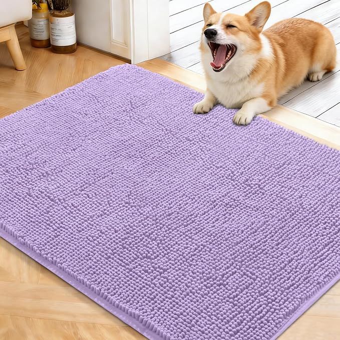 OLANLY Dog Door Mat for Muddy Paws 40x32, Absorbs Moisture and Dirt, Absorbent Non-Slip Washable Doormat, Quick Dry Chenille Mud Mat for Dogs, Entry Indoor Entryway Carpet for Inside Floor, Lavender by OLANLY