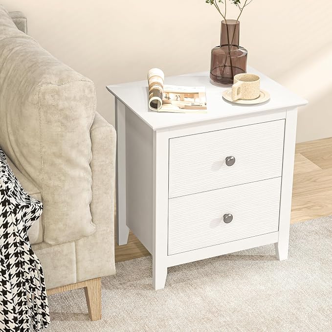 KOMFOTT 2 Drawers Nightstand Set of 2, Wooden Bedside Table, Modern Sofa Side End Table, Compact Side Table for Bedroom, White - Image 4