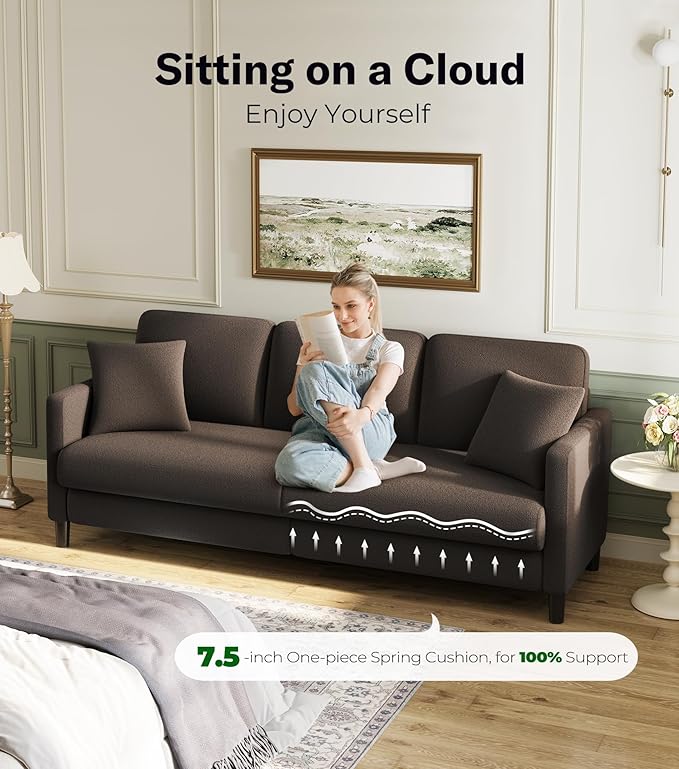 83" Couches for Living Room, Comfy Sofas for Living Room with Storage Ottoman, Teddy Sofa Couch, Tool-Free Loveseat Sofa, All-Wood Love Seat Couches, L Shaped Couch 2 Pillow Included, Khaki