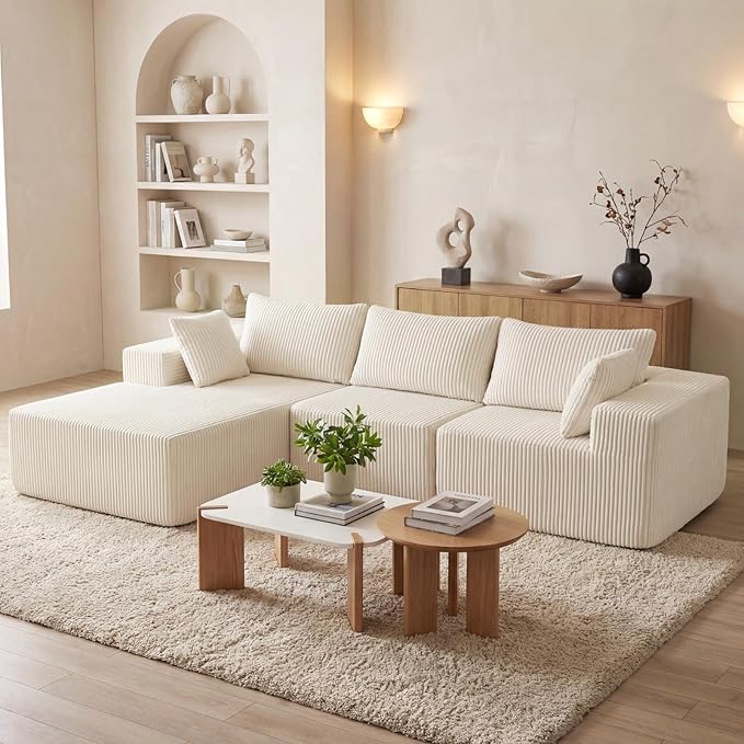 DUMOS 108” Modular Sectional Sofa, Cloud Sectional Couch with Deep Seat, Modern Modular L-Shape Sofa Couch with Chaise,Upholstered Boneless Couches for Living Room Bedroom (Beige,Left Facing Chaise)