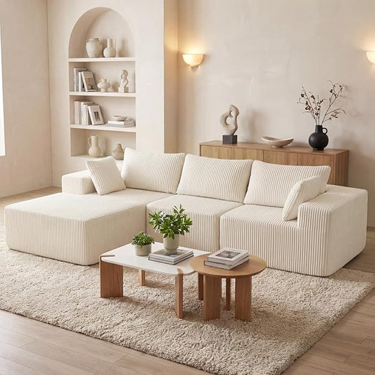 DUMOS 108” Modular Sectional Sofa, Cloud Sectional Couch with Deep Seat, Modern Modular L-Shape Sofa Couch with Chaise,Upholstered Boneless Couches for Living Room Bedroom (Beige,Left Facing Chaise)
