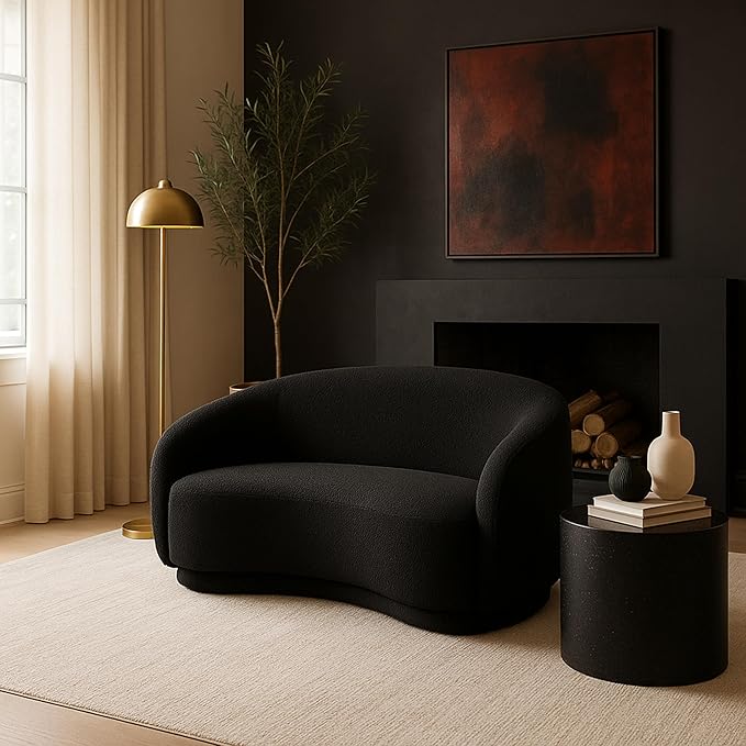 Meridian Furniture 693Black-L Hyde Collection Modern | Contemporary Boucle Fabric Upholstered Loveseat, Black, 64" W x 38" D x 27.5" H