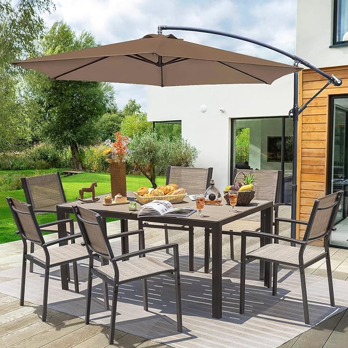 Homall Patio Dining Set 7 Pieces Outdoor Furniture with Large Table and 6 Textilene Chairs for Porch, Poolside, Yard and Garden, Brown - Image 5