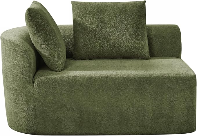 Merax 116" Curved Polyester Sectional Sofa, Modern Pearl Upholstery 3 Seat Cloud Couch with Chaise Lounge & 4 Pillows for Living Room, Green
