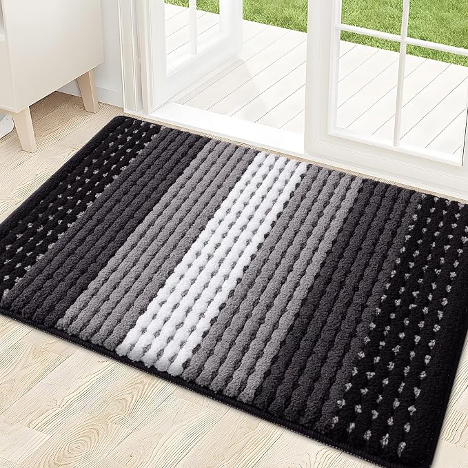 Kitinjoy Indoor Outdoor Door Mat, 32x20 Non-Slip Absorbent Dirt Trapper, Low-Profile Washable Inside Entrance Front Floor Mat, Sturdy Soft Entry Dotted Ombre Doormats for Entryway, Black by Kitinjoy