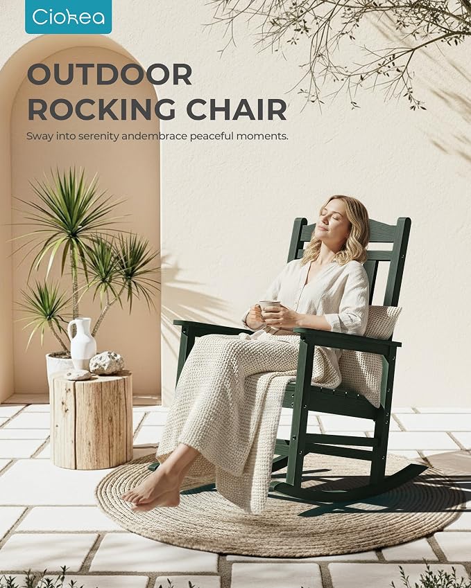 Ciokea Oversized Outdoor Rocking Chairs Set of 2, 380lbs Heavy-Duty Large Patio Rocker, High Back Cozy Porch Chairs, Weather Resistant Patio Rocking Chairs for Outside, Fire Pit, Deck, Forest - Image 7