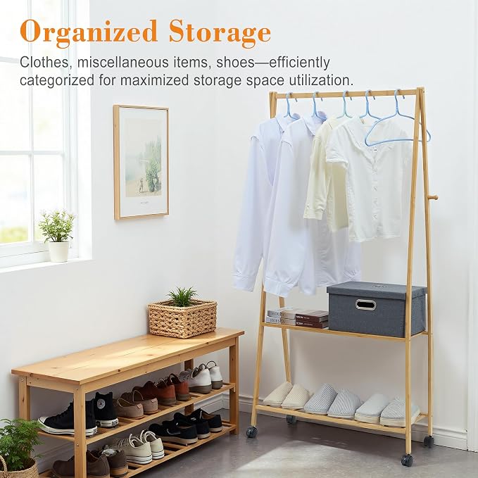 VECELO Coat Rack Freestanding, Entryway Hanger Stand, Umbrella Holder, Hall Tree With Hooks, Floor Standing Metal Tree Stand,Oak - Image 7