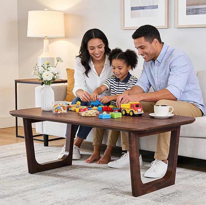 ACCOHOHO Modern Coffee Table for Living Room,51.2" Large Rectangle Wood Coffee Table with U-Shaped Legs & Sturdy Base Design,Center Table for Office,Apartment,Brown