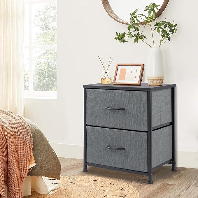 DUMOS Nightstand Small Dresser with 2 Fabric Drawers Side Bedroom End Table Kids Bedside Storage Furniture for 20 inch Tall Night Stand for Closet, Entryway, College Dorm, Ash - Image 4