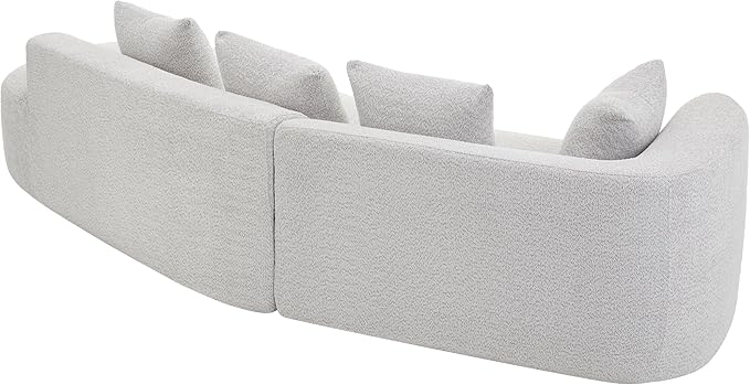 Merax 116" Curved Polyester Sectional Sofa, Modern Pearl Upholstery 3 Seat Cloud Couch with Chaise Lounge & 4 Pillows for Living Room, White+Gray