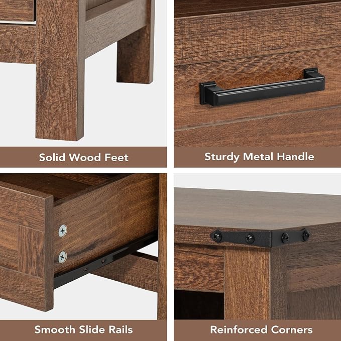 EazeHome 3 Piece Bedroom Set - Includes 6 Drawer Dresser for Bedroom, Set of 2 Nightstands with Open Storage Shelf and Drawers, Retro Dresser and Nightstand Sets, Rustic Brown