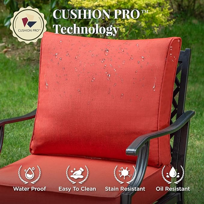 Patio Furniture Set, 6 Pcs Metal Outdoor Conversation Set, 2 Swivel Chairs, 2 Ottomans and 3 Seater Sofa with 5.75" Extra Thick Cushion and Gas Fire Pit Table, Red