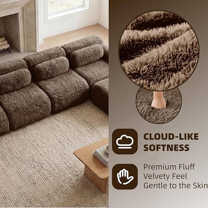 149" L-Shaped Boneless Modular Sofa, Plush Foam Lounge Couch, 32D High Density Sponge, Plush Convertible Sofa Set Deep Seat Couches for Living Room, Bedroom and Apartment, Chocolate