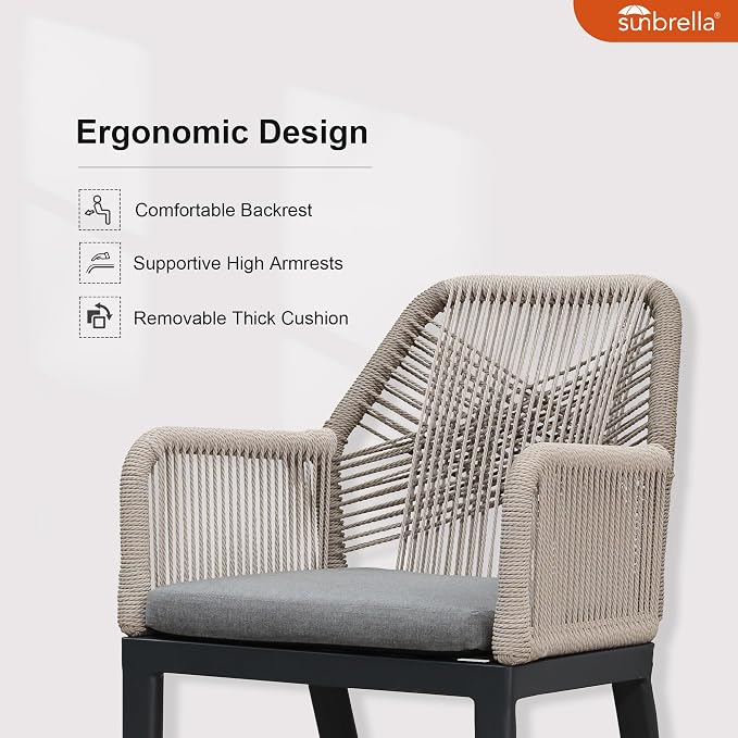 PURPLE LEAF 9 Pieces Patio Round Dining Set Aluminum Round Table and Rattan Arm Chairs with Cushions for Kitchen Porch Garden Modern Outdoor Furniture Sets, Beige and Dark Grey - Image 3