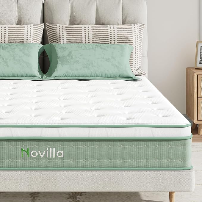 Novilla Full Mattress, 10 Inch Hybrid Mattress in a Box, High Resilience Foam with Pocket Springs for a Peaceful Sleep, Pillow Top Full Size Mattresses, Knitted Cover & Balanced Support