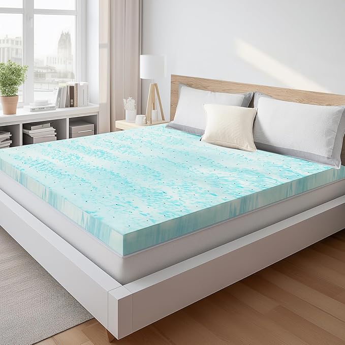 Sweetcrispy Mattress Topper King, 2 Inch Thick Memory Foam Gel Infused Cooling Toppers Pad for King Size Bed, Sleeper Sofa, RV, Camper, CertiPUR US Certified, Ventilated and Breathable
