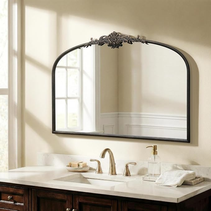 Besdomus Vintage Arched Black Mirror: 32"x24" French Large Black Vintage Wall Mounted Mirror - Baroque Traditional Ornate for Living Room/Fireplace/Bathroom- Wall Decor for Interior Designers by Besdomus