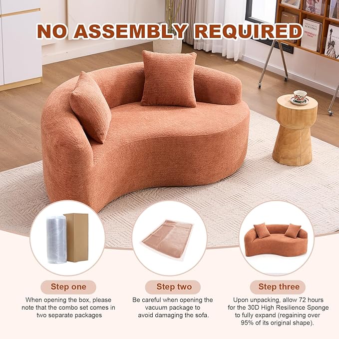 KEIKI S-Curved Loveseat Chenille Couches with 2 Pillows, Upholstered Luxury Plush Cloud Sectional Sofa for Living Room Apartment, Full Sponge Compression