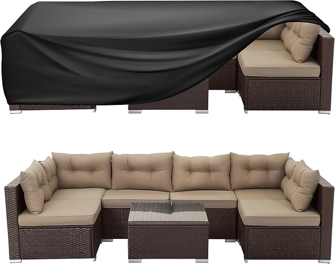 WLEAFJ Patio Furniture Covers Rectangle, Outdoor Table Covers Waterproof, Heavy Duty Outdoor Furniture Cover, Patio Sectional Set Cover 128"L x 84"W x 28"H, Black by WLEAFJ