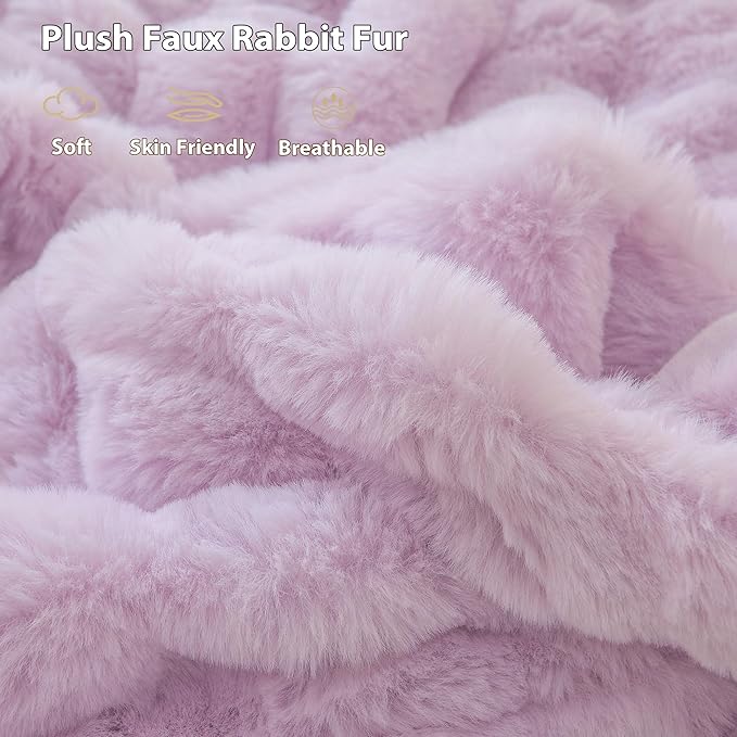 LIFEREVO Fluffy Faux Rabbit Fur Bubble Throw, Plush Shaggy Blanket for Couch Sofa Chair, Soft Cute Furry Light Purple Blanket Adult Kids Girls, Fuzzy Lap Throw for Bedroom Living Room, 50x60, Lavender