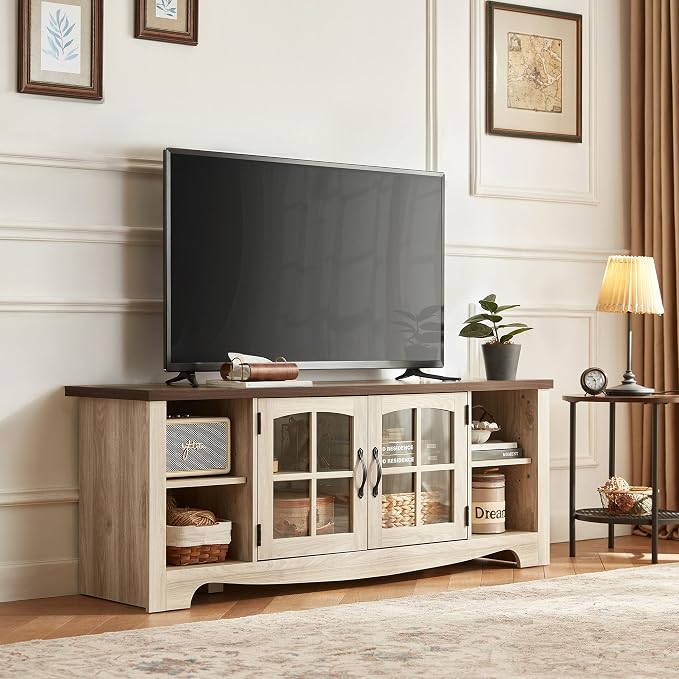 LINSY HOME Farmhouse TV Stand for 65 Inch TV, Wood Entertainment Center with Glass Door Storage Cabinet & Adjustable Shelves, Large Sturdy TV Console Table for Living Room Bedroom - Image 9