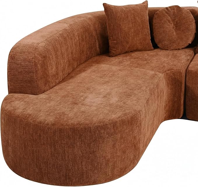 123" Boneless Modular Sectional Sofa, Modern Curved L-Shaped Cloud Foam Couch with High Density Sponge & Pocket Spring, Chenille Fabric, Non-Assembly Frameless Floor Sofa for Living Room | Plush, Wider Armrest
