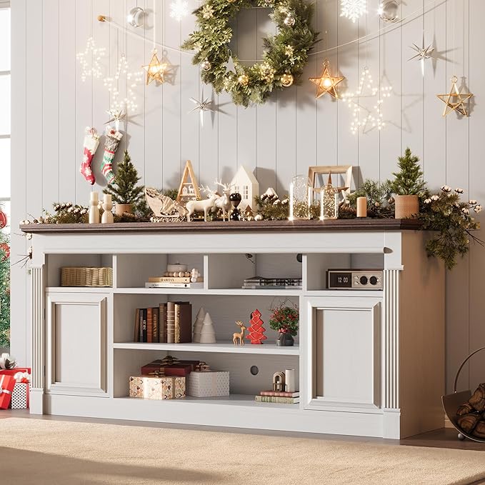 GAOMON TV Stand for TVs Up to 75 Inches, Entertainment Center with Open Storage Shelves and Cabinets, Farmhouse Media TV Console Table for Living Room, Bedroom, White - Image 7
