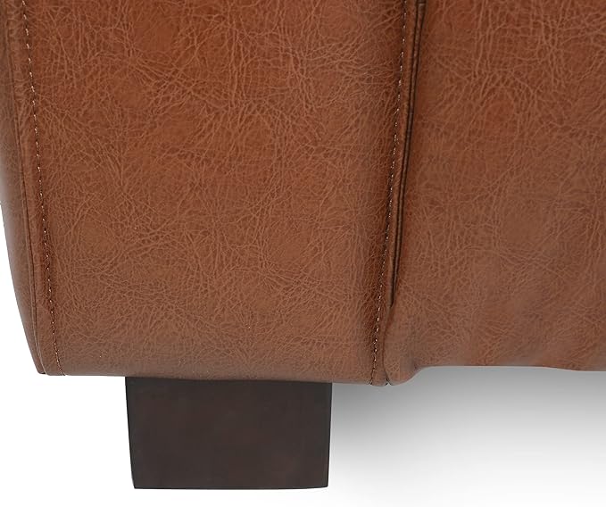 Goyette 3 Seater Sofa - Faux Leather - Cognac Brown/Dark Walnut