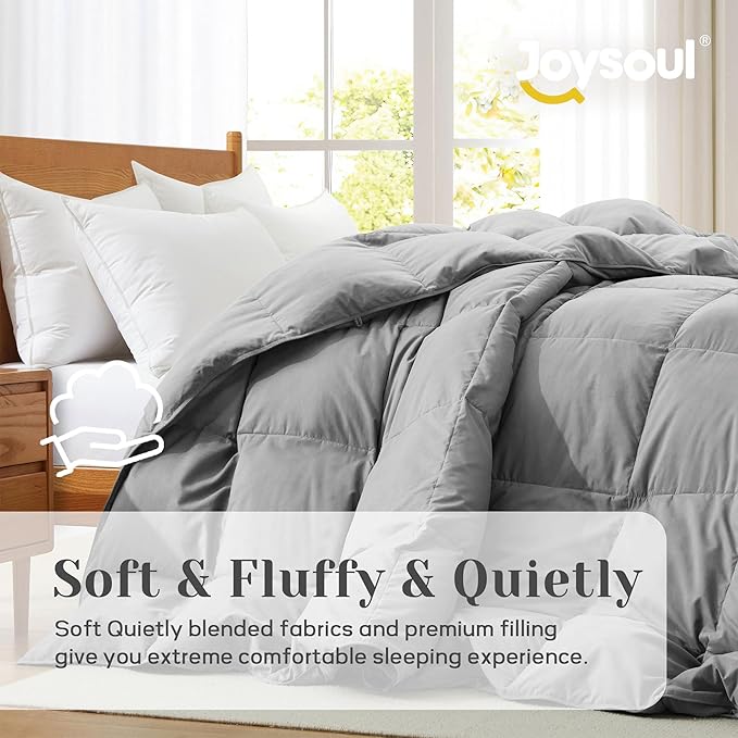 Joysoul King Size Down Comforter - All Season Ultra Soft Goose Down & Feather Fiber Fill, Luxury Hotel Dark Gray Duvet Insert with Corner Tabs (104" X 88")