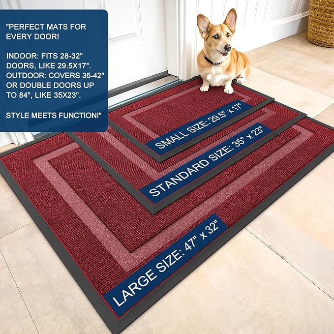 OLANLY Front Door Mat Indoor Outdoor Entrance, Waterproof All-Season, All-Weather Doormat, Sturdy Natural Rubber, Fade Resistant, Low Profile, Easy Clean Patio Porch Entryway Mat, 71x34, Wine Red - Image 2