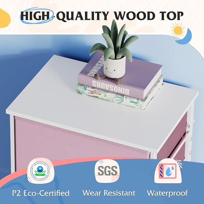 WLIVE Dresser with 4 Drawers, Storage Tower, Organizer Unit, Fabric Dresser for Bedroom, Hallway, Entryway, Closets, Sturdy Steel Frame, Wood Top, Easy Pull Handle,A-Pink - Image 6