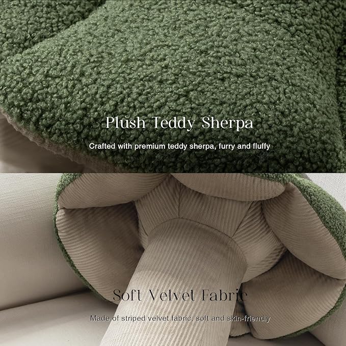 Phantoscope Mushroom Shaped Throw Pillow, Teddy Fleece Soft Mushroom Decorative Pillows Cute 3D Shaped Cushion for Couch Sofa Bed Chair, Light Green,13 x 12 inches