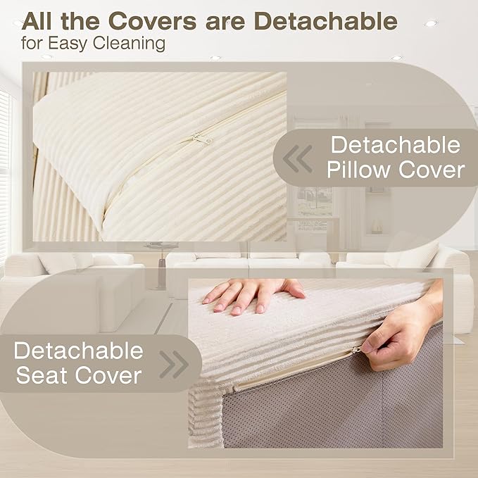 Modular Sectional Sofa, 6 Seat Modular Couch, Modular Sofa with Deep Seat and Detachable Pillow (White, 6 Pieces-Rowshape 3 Side)