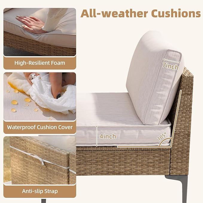 5-Piece Patio Furniture Set, Outdoor Wicker Sectional Sofa with Coffee Table, Anti-Slip & Thick All-Weather Cushions for Party, Garden, Backyard, Beige
