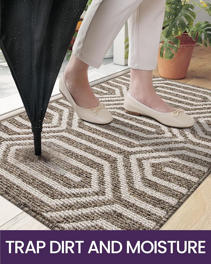 DEXI Front Door Mats for Entryway, 32x48 Non Slip Washable Low-Profile Entry Doormat, Absorbent Resist Dirt Inside Floor Entrance Mat, Patio, Brown - Image 3