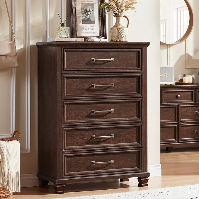 SAVOR LIFE Farmhouse Dresser and Nightstand Sets 3 Piece, 5/7 Drawer Dresser & 2 Drawer Nightstand Set, Rustic Wood Bedroom Furniture Set for Home, Bedroom, Hallway, Walnut
