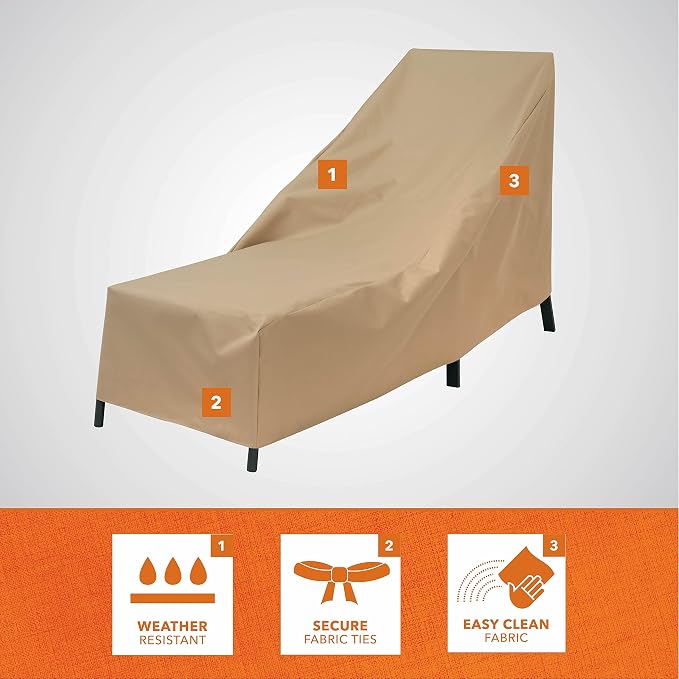 MODERN LEISURE Basics Patio Chaise Lounge Chair Cover - Weather-Resistant Fabric - Furniture Protection Perfect for Patio, Deck, and Porch - 76" L x 27" W x 30" H - Khaki - 4-Pack - 2023 Model - Image 3