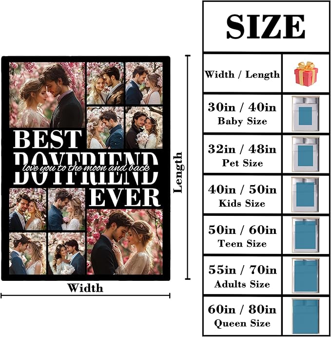 Personalized Birthday Gifts Gifts for Best Boyfriend Ever, Custom Photo Throw Blanket, Personalized Christmas Birthday Valentine's Day Gifts for Boyfriend from Girlfriend